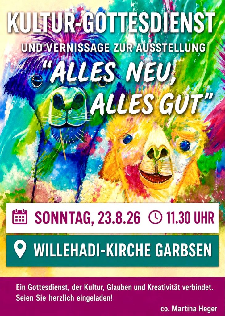 Bunte Tiere im Hintergrund eines Plakats für den Kulturgottesdienst.