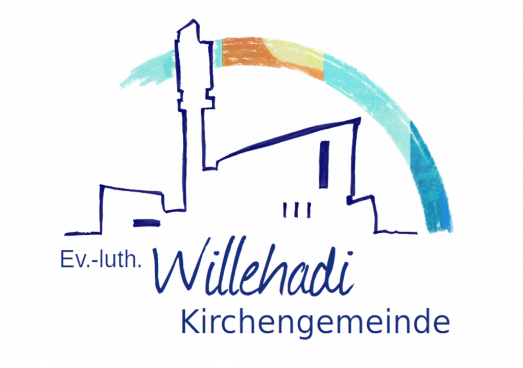 Das Logo der Willehadi-Kirchengemeinde mit der Silhouette des Kirchenhauses mit Glockenturm. Beschriftung: ev.luth. Willehade Kirchengemeinde